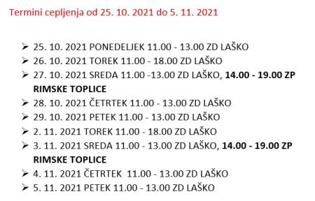 Cepljenje proti gripi - termini